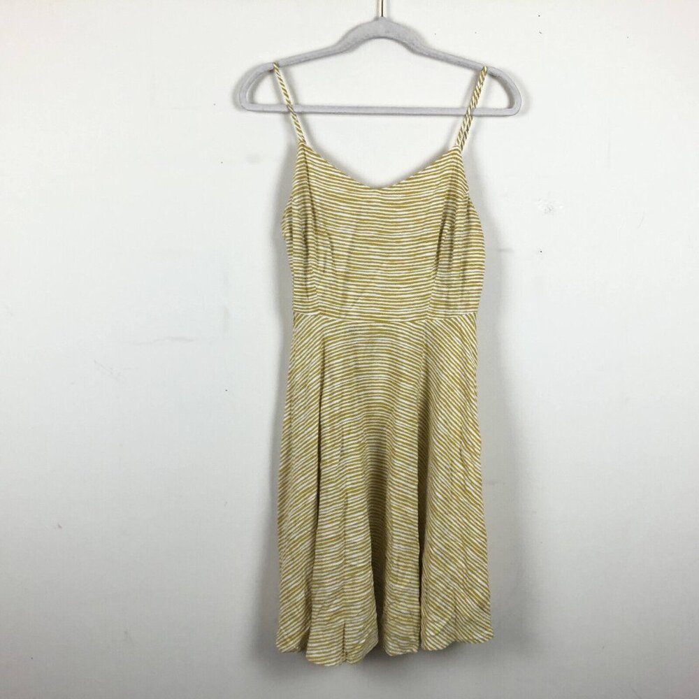 Old Navy L Dress Striped Yellow Mini Womens Ruched Back A Line Square Neck